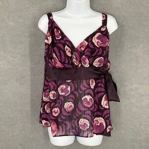 Lane Bryant Top Size 18 Floral Print Sleeveless Babydoll Y2K Blouse Sash Boho